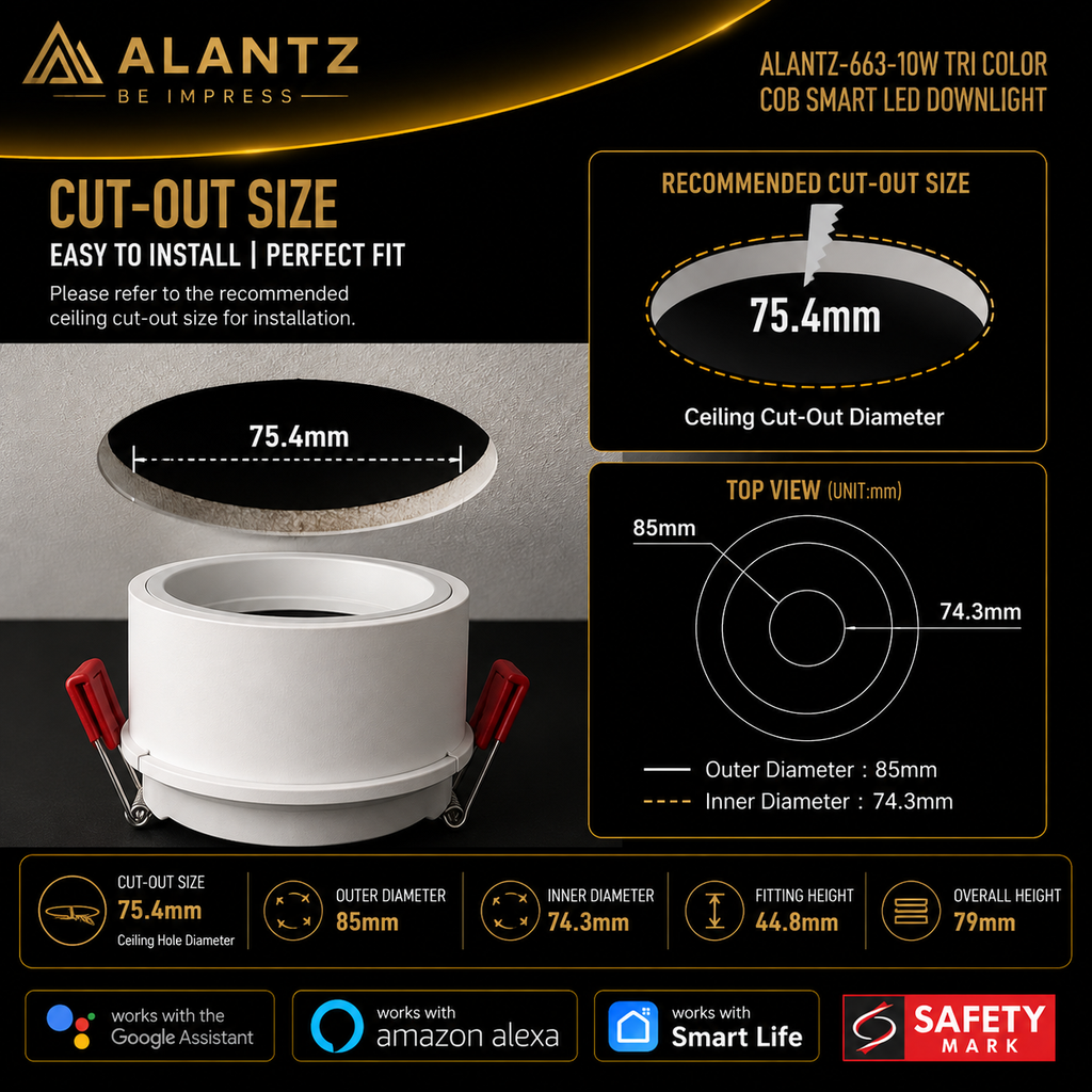 ALANTZ 663 Smart Tri-Color COB LED Downlight (10W)