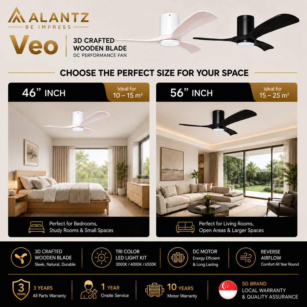 ALANTZ Veo Ceiling Fan with Light 46/56 Inch | DC Motor | 24W Tri Colour LED