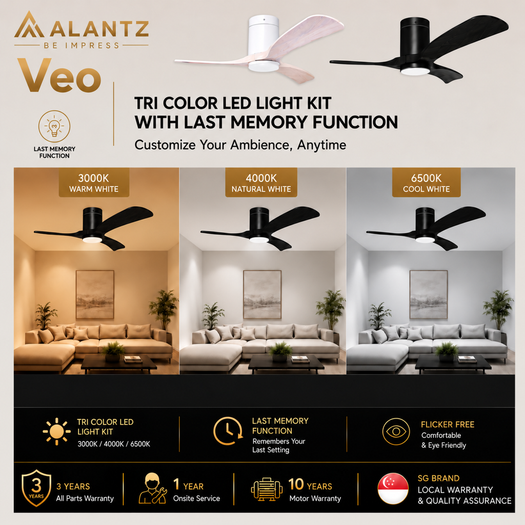 ALANTZ Veo Ceiling Fan with Light 46/56 Inch | DC Motor | 24W Tri Colour LED
