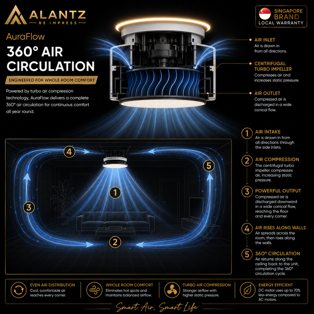 ALANTZ Aura-Flow Bladeless Ceiling Fan with Ambient LED