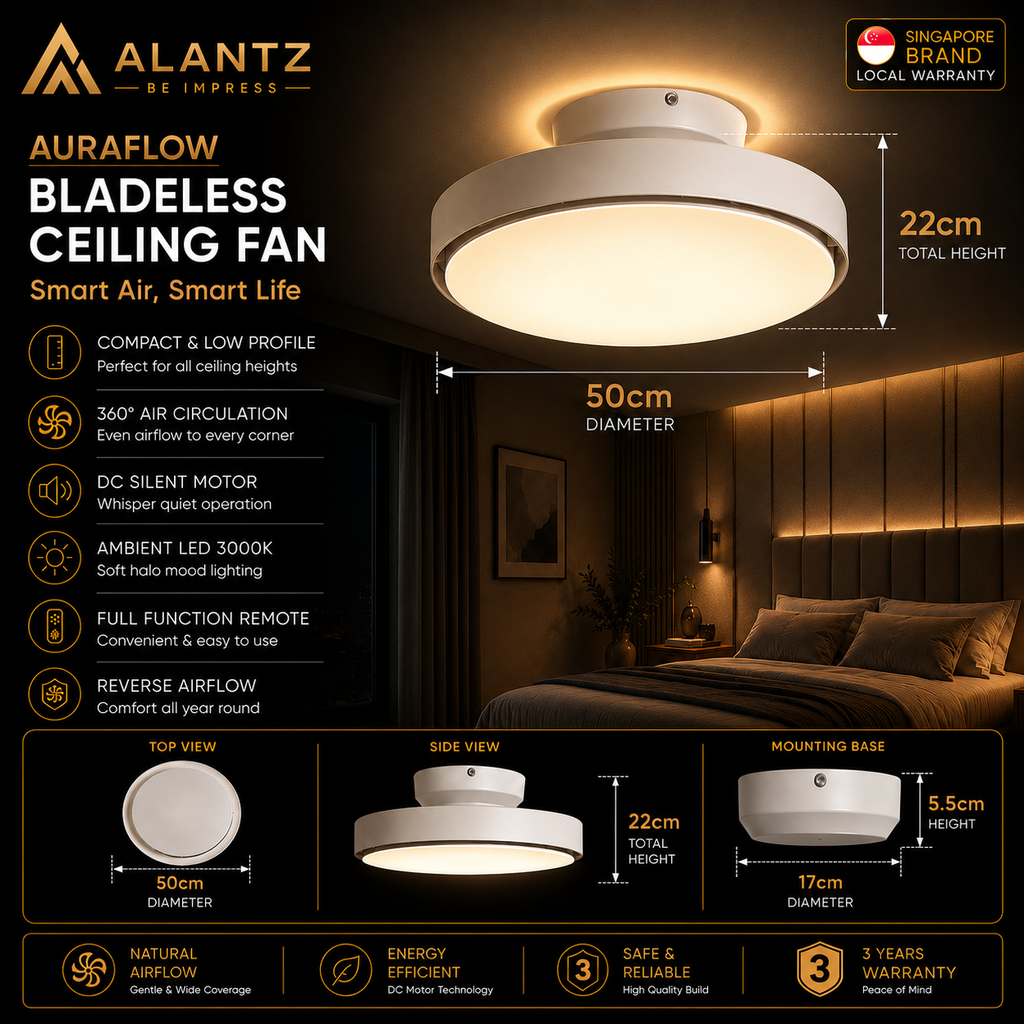 ALANTZ Aura-Flow Bladeless Ceiling Fan with Ambient LED